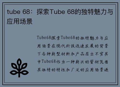 tube 68：探索Tube 68的独特魅力与应用场景